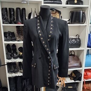 Vintage David BAJIN Gold and Black Double-Breasted Blazer with Stand-Up Collar